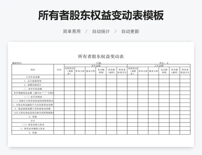 所有者股东权益变动表模板