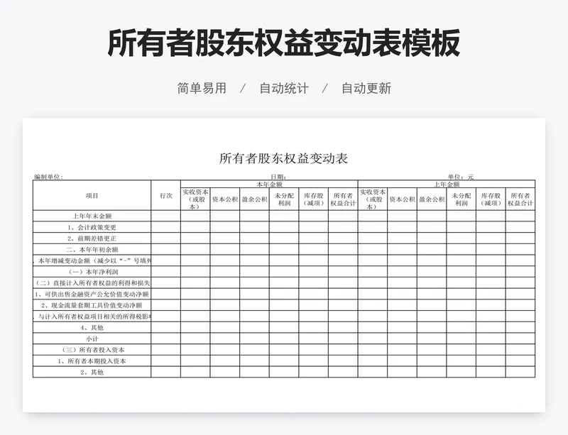 所有者股东权益变动表模板