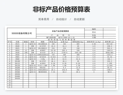 非标产品价格预算表