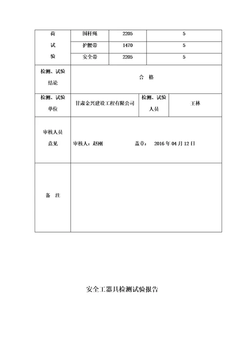 安全工器具检测报告