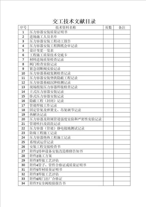 压力管道交工重点技术资料表格