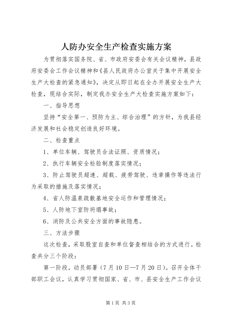 人防办安全生产检查实施方案.docx