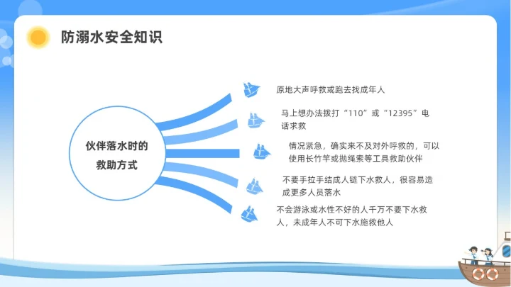 蓝色水彩插画水上交通安全教育安全培训PPT