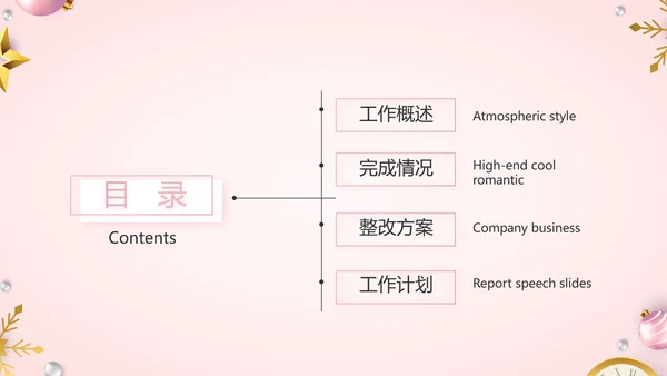 粉色圣诞节年终工作总态PPT