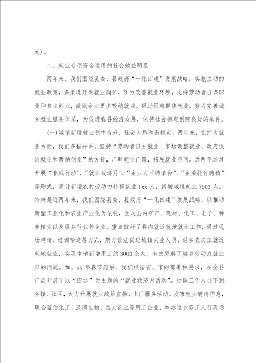 县就业专项资金使用管理情况自查报告