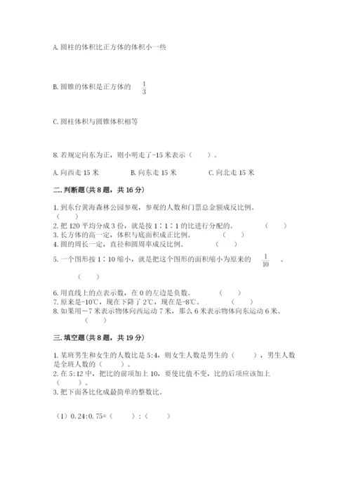 人教版六年级下册数学期末测试卷及完整答案（精品）.docx