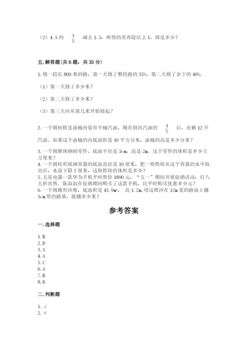 北京版六年级下册数学期中测试卷【b卷】.docx