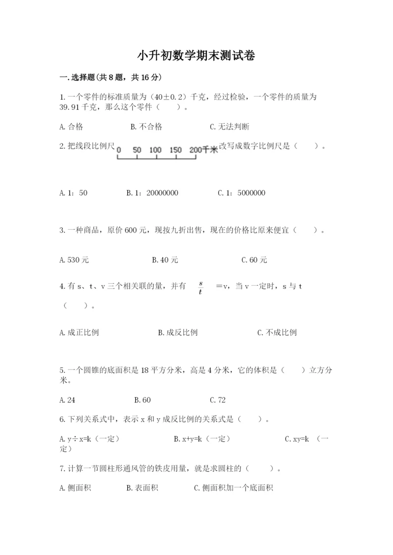 小升初数学期末测试卷精品（有一套）.docx