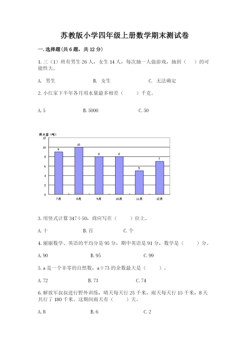 苏教版小学四年级上册数学期末测试卷完整版.docx