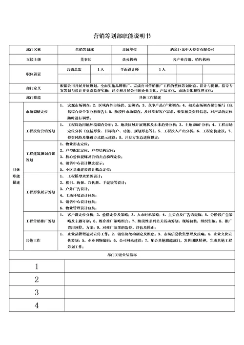 最新部门职能说明书改