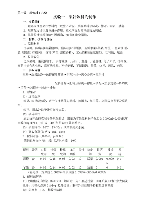 食品标准工艺学及冷饮生产综合试验基础指导书