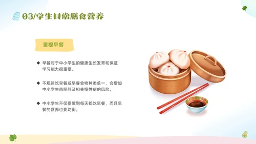 绿色清新卡通儿童全国学生营养日宣传主题班会PPT