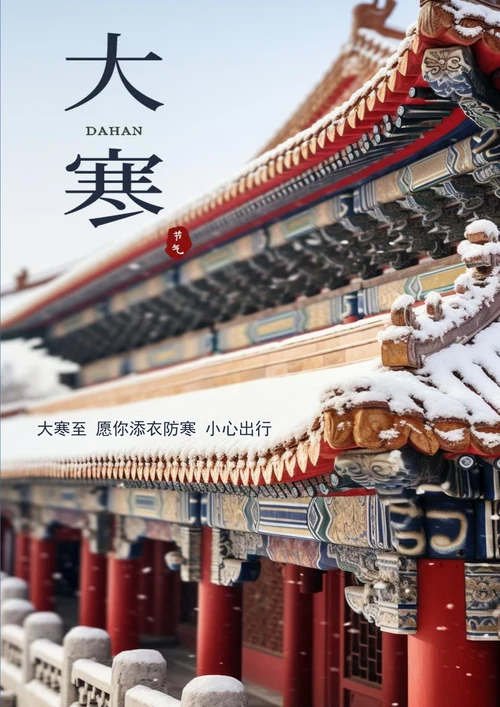 屋顶积雪唯美大寒海报