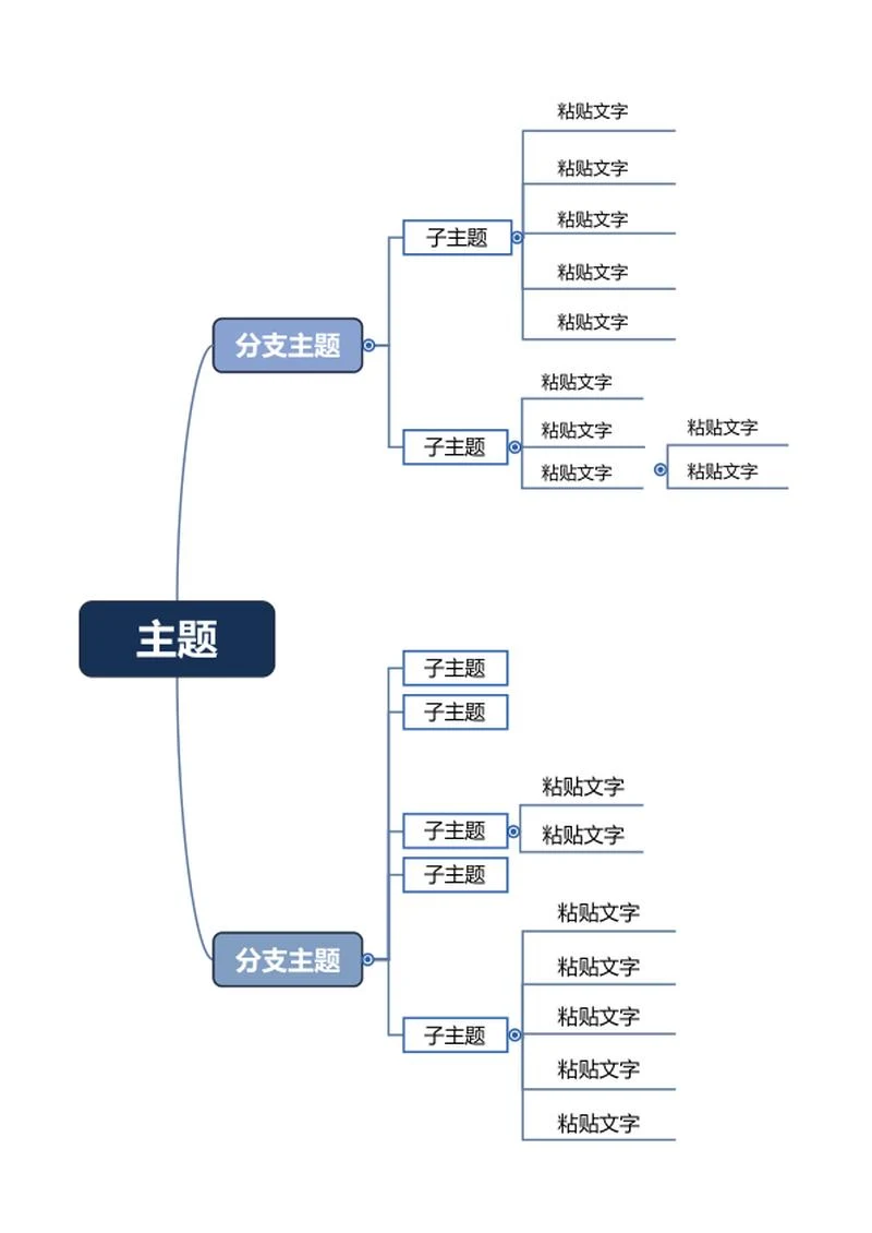 思维导图 - 深蓝简约层级思维导图word模板
