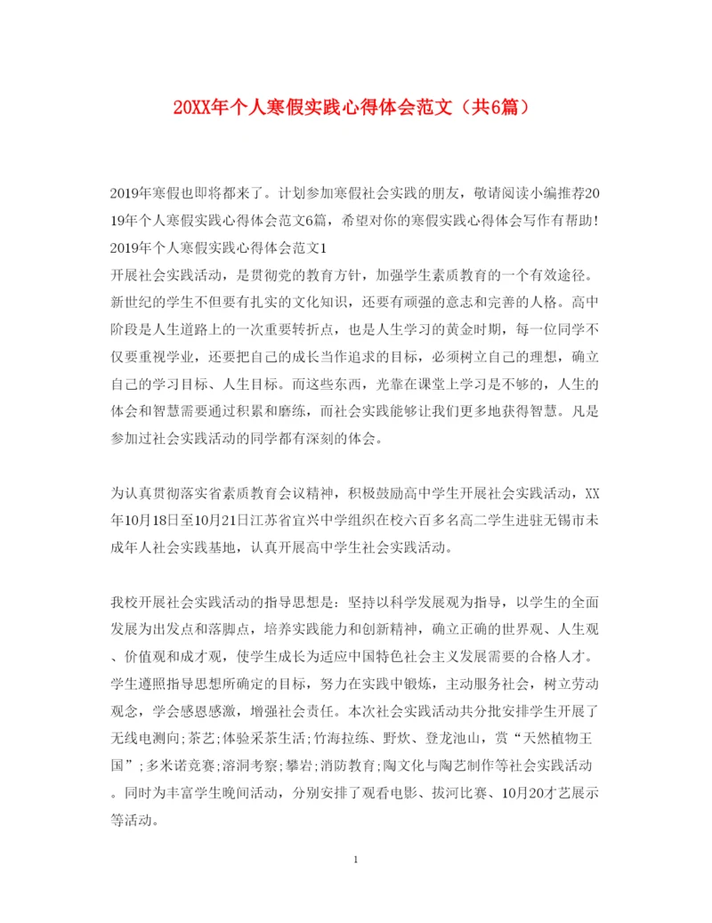 精编个人寒假实践心得体会范文(共6篇).docx