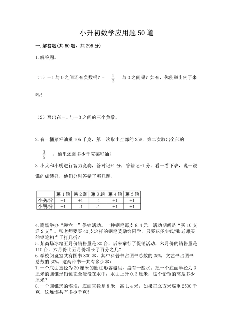 小升初数学应用题50道（培优a卷）.docx
