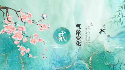 绿色鎏金风中国二十四节气之一惊蛰节气介绍PPT