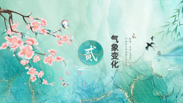 绿色鎏金风中国二十四节气之一惊蛰节气介绍PPT