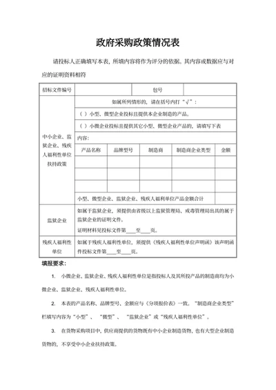 政府采购政策情况表