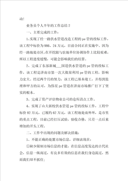 业务员个人半年的工作总结