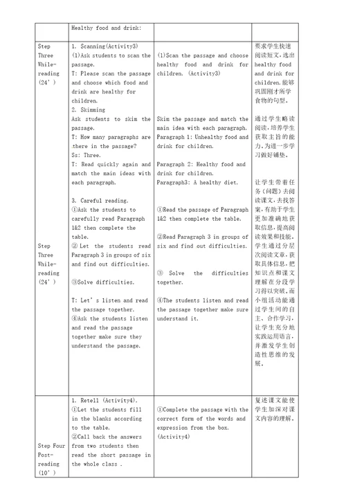 七年级英语上册Module4HealthyfoodUnit2Isyourfoodanddrinkhealthy教案新版外研版