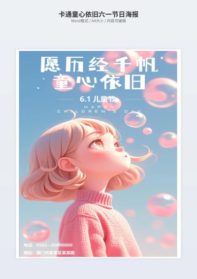 卡通童心依旧六一节日海报