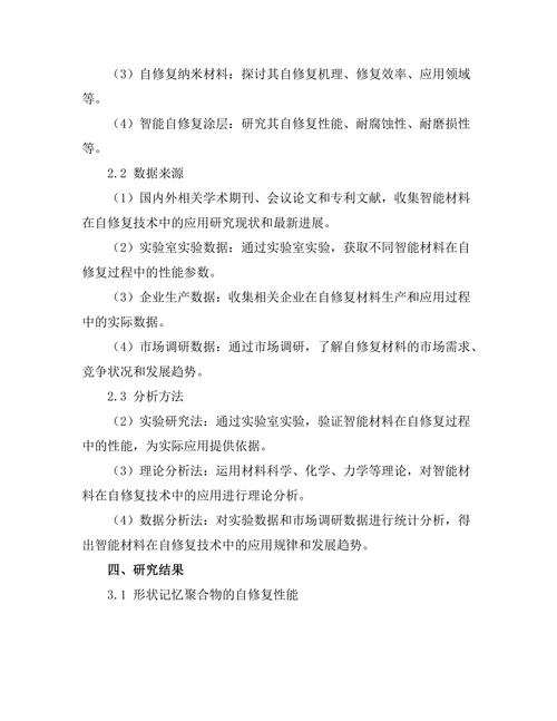 智能材料在自修复技术中的应用研究
