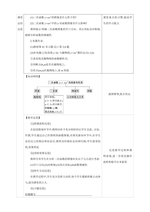22.1.2二次函数的图象和性质 二次函数y=ax2的图象和性质【人教九上数学精彩课堂教案】