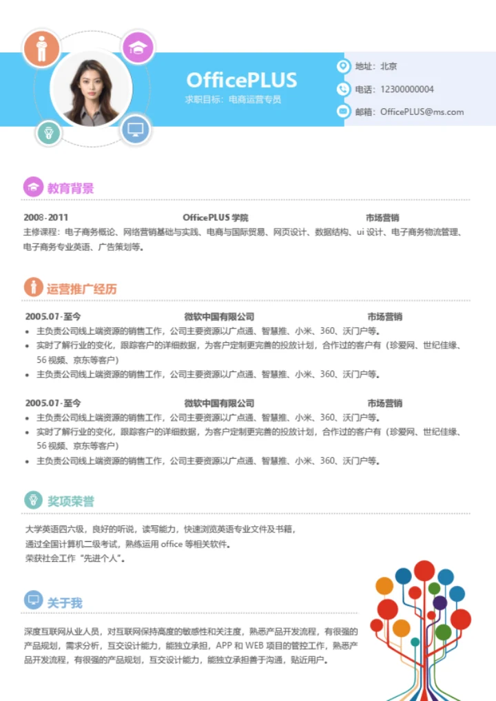 互联网人事求职简历模板