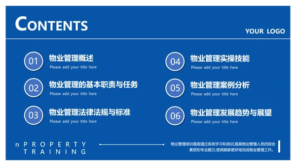 蓝色商务物业经理管理培训课件PPT模板