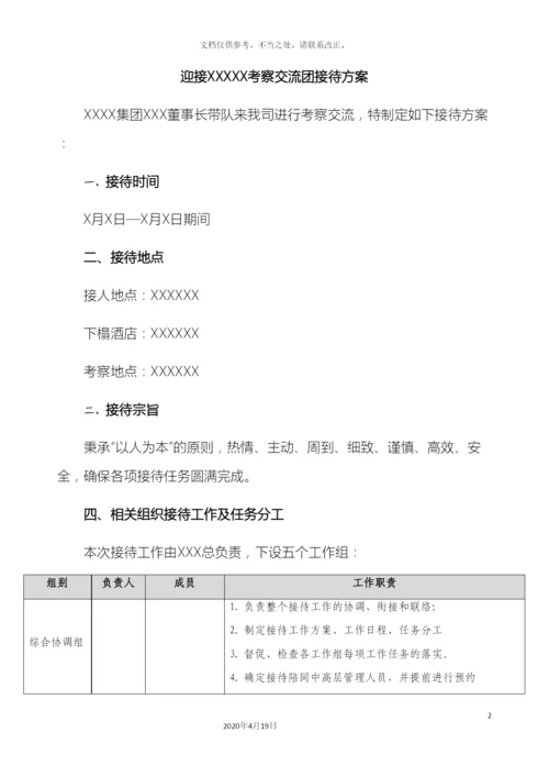 迎接考察交流团接待方案.docx