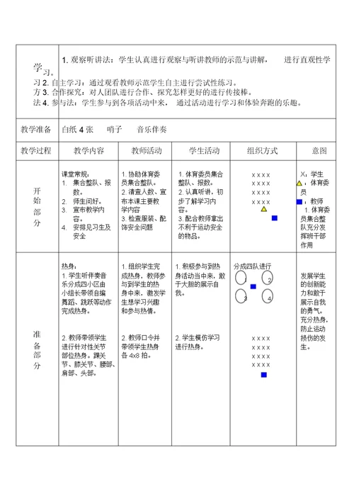 五年级接力跑教学设计