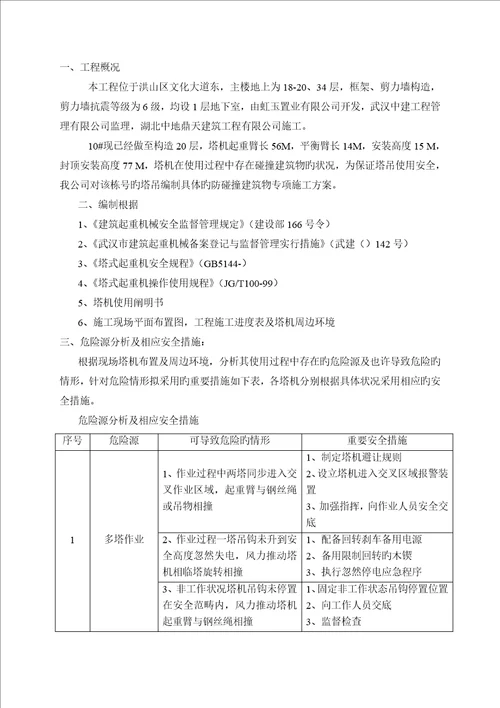 塔吊防碰撞优质建筑物专项综合施工专题方案