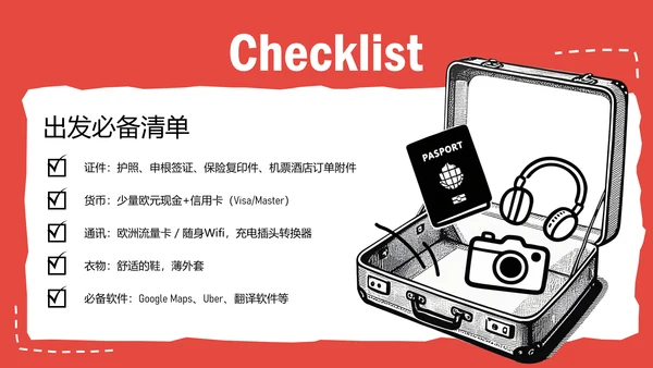 红蓝撕拉手账风法国旅游攻略ppt模板