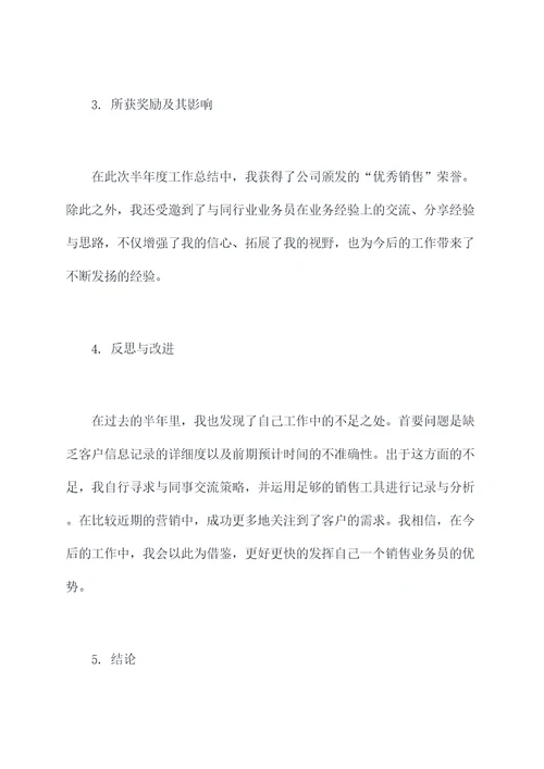 销售业务员半年度工作总结
