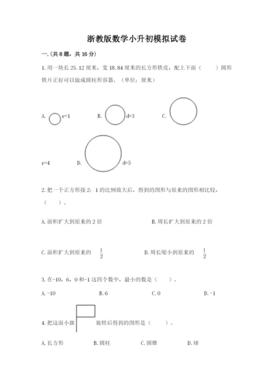 浙教版数学小升初模拟试卷及完整答案（典优）.docx