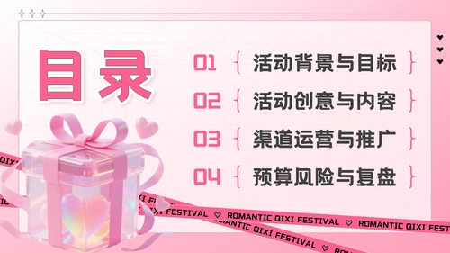粉色创意风七夕“价”给爱：七夕电商促销活动方案PPT模板