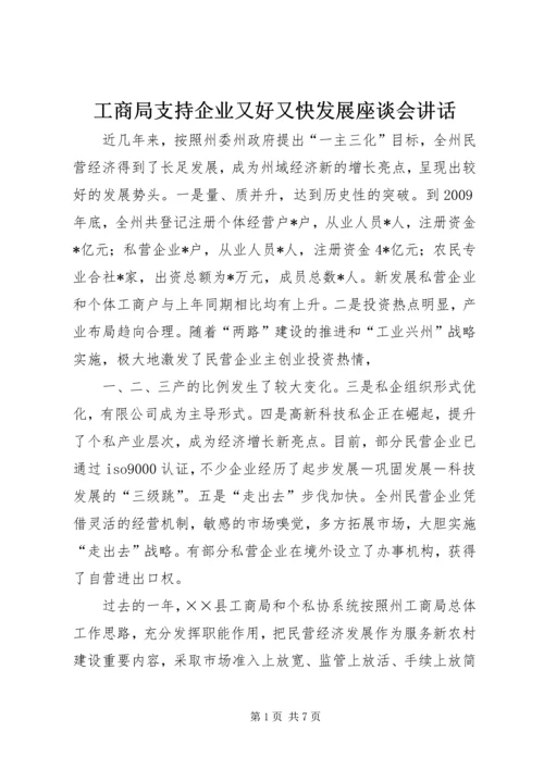 工商局支持企业又好又快发展座谈会讲话.docx