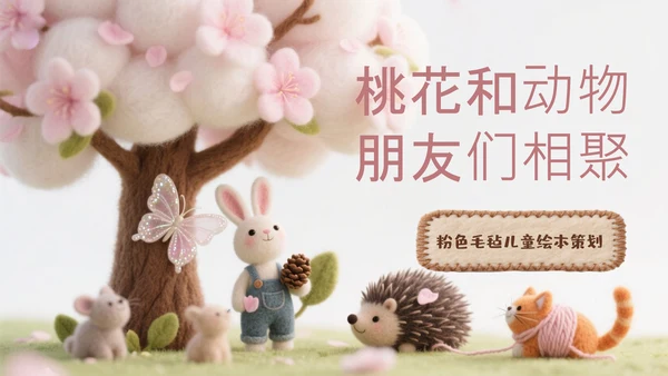 粉色毛毡儿童绘本活动策划PPT模板