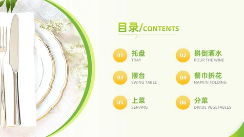 黄绿色实拍风餐饮服务培训质量提升大气创意礼仪PPT