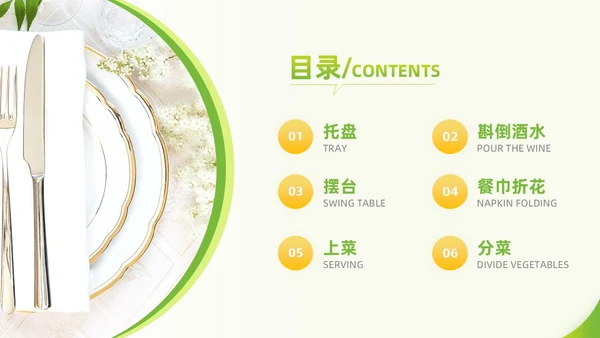 黄绿色实拍风餐饮服务培训质量提升大气创意礼仪PPT