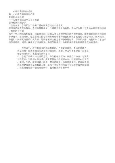 心理咨询师培训总结计划