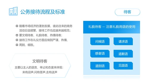 蓝色简约商务公司员工接待流程培训PPT模板