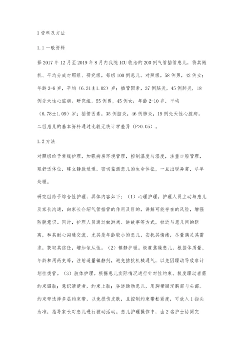 综合性护理干预降低ICU小儿气管插管非计划性拔管的有效性分析.docx