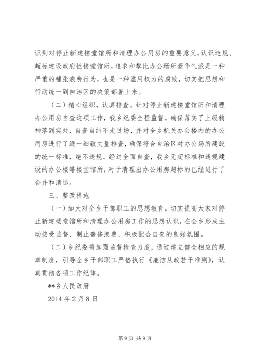 第一篇：关于报送党政机关办公用房清理情况的自查报告.docx
