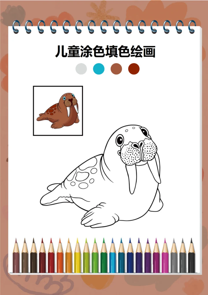 幼儿绘画启蒙涂色卡(海象)