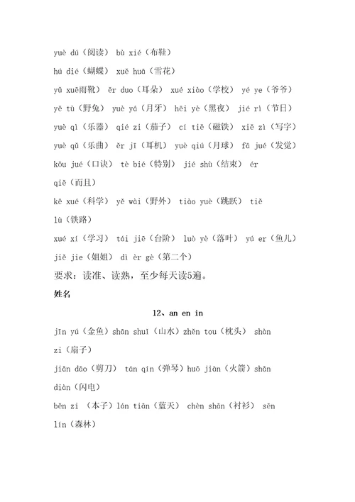 拼音词组拼读练习精选版
