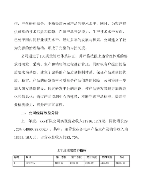 成都电声产品项目资金申请报告