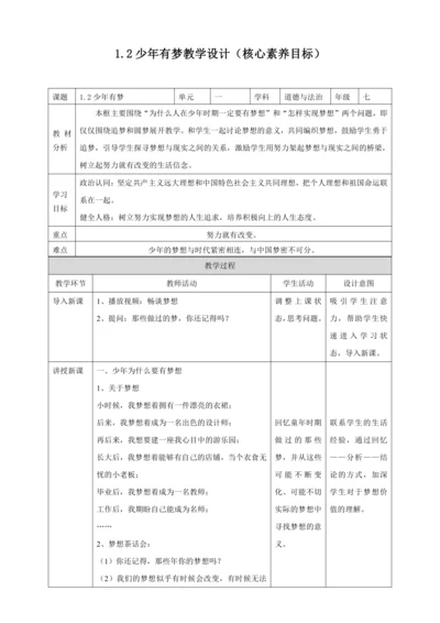 1.2少年有梦教案（核心素养目标）