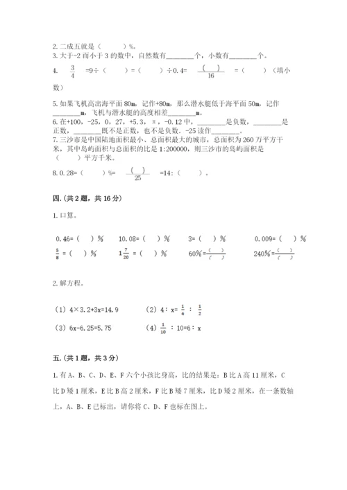 小学六年级下册数学摸底考试题【必刷】.docx